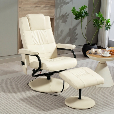 HOMCOM Swivel Massage Recliner Chair Faux Leather Cream