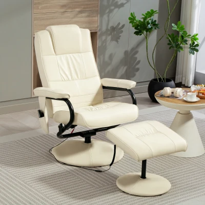 HOMCOM Swivel Massage Recliner Chair Faux Leather Cream