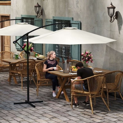 Outsunny 3m Cantilever Parasol Rattan Set Cream White