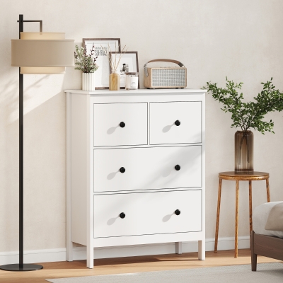 HOMCOM Commode 4 Tiroirs Blanc pour Salon Chambre Couloir