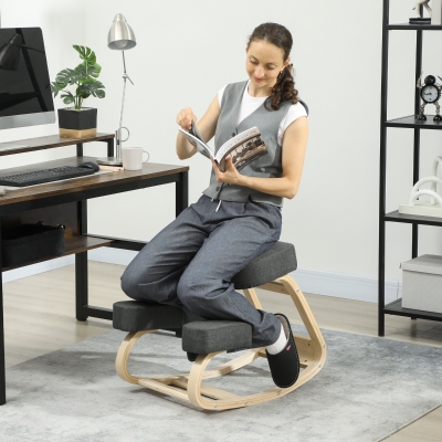 Vinsetto Tabouret Ergonomique Bois Bouleau Coussin Gris