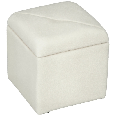 HOMCOM Pouf Contenitore Imbottito Tessuto Teddy 39x39x39cm Crema
