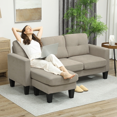 HOMCOM Canapé d'angle 3 Places méridienne réversible droite ou gauche, salon, grand confort, dossier capitonné, beige