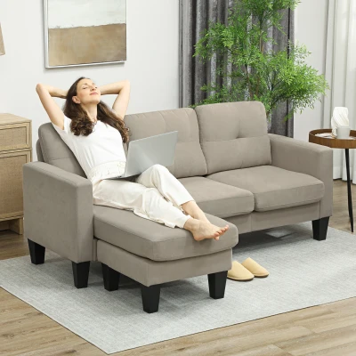 HOMCOM Canapé d'Angle 3 Places Méridienne Réversible Beige