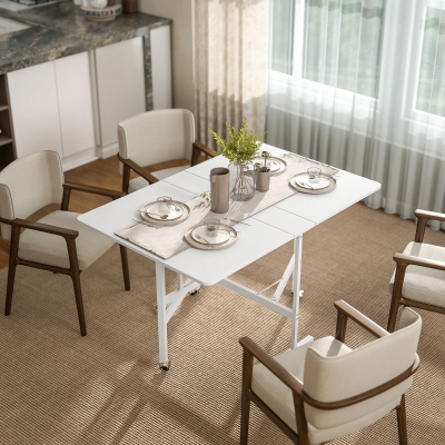HOMCOM Mesa de Comedor Plegable para 4-6 Personas con Ruedas y Alas Abatibles Mesa Abatible para Cocina 120x80x73 cm Blanco