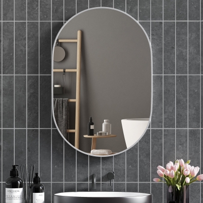 HOMCOM Espelho Casa de Banho 60x90 cm Espelho Decorativo de Parede com Estrutura de Alumínio Horizontal ou Vertical Prata