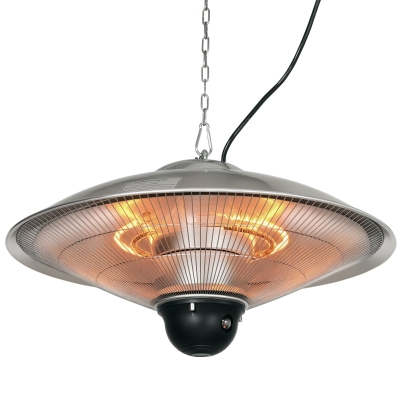 Outsunny Calefactor Exterior de Techo 1010/2210W Estufa de Infrarrojos con Mando a Distancia Ø58,5x33 cm 12,6 m² Plata