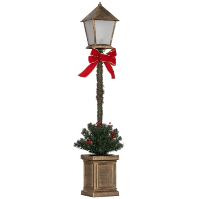 Outsunny Lampadaire Noël LED 1,25m Décoration avec Baies et Nœud