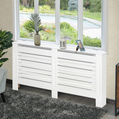HOMCOM Cache-radiateur Bois Blanc avec Étagère 172x19x81 cm