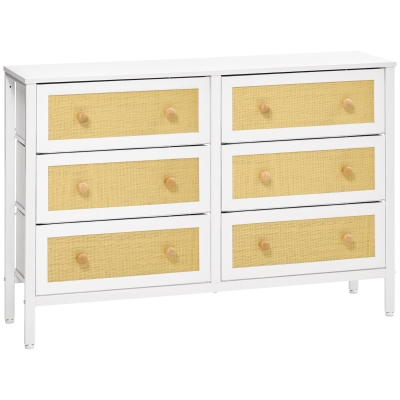 HOMCOM Cómoda Estilo Cannage con 6 Cajones de Tela Plegables y Extraíbles para Dormitorio Salón 120x30x83 cm Blanco