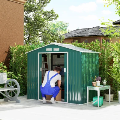 Outsunny Abri Jardin 2.7m² Acier Vert Porte Verrouillable