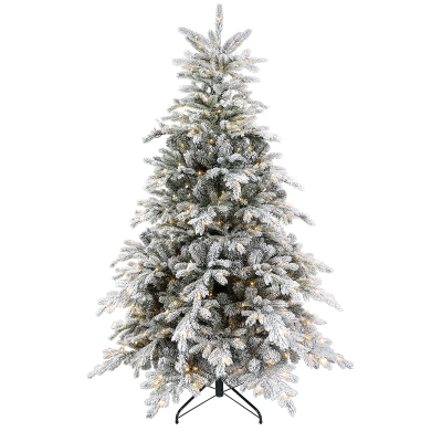 HOMCOM Sapin de Noël 180cm LED Blanc Chaud Flocké Enneigé