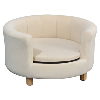 Canapea Tapițată pentru Câini, 65x64x37 cm, Crem