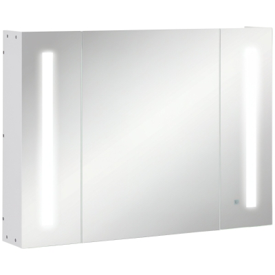 kleankin Spiegelschrank 3 Spiegeltüren LED-Lichter 90 × 15 × 65 cm Weiß