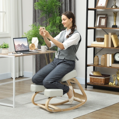 Vinsetto Fauteuil Ergonomique Bois Bouleau Coussin Crème