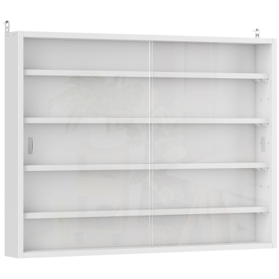 HOMCOM Vitrina Expositora Vitrina de Pared con Estantes Ajustables y 2 Puertas Correderas de Vidrio para Colecciones Perfumes Figuras de Decoración 80x9,5x60 cm Blanco