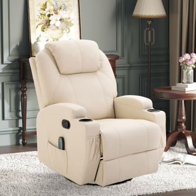 HOMCOM Sillón de masaje reclinable, sillón de relajación, respaldo y reposapiés ajustables, 84 x 92 x 109 cm, crema