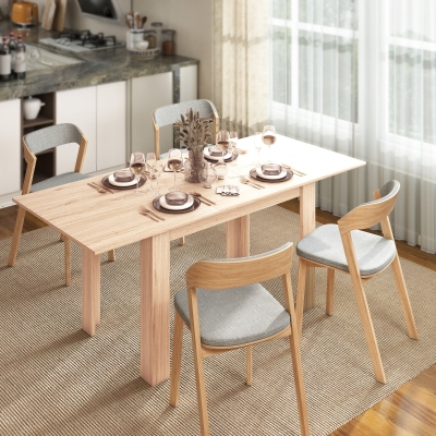 HOMCOM Erweiterbarer Esstisch, rechteckiger Küchentisch, für 8 bis 6 Personen, 140-180 x 80 cm, Naturholzoptik