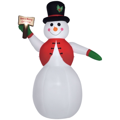 HOMCOM Pupazzo di neve gonfiabile 190cm x 96cm x 242cm Bianco, Rosso, Verde