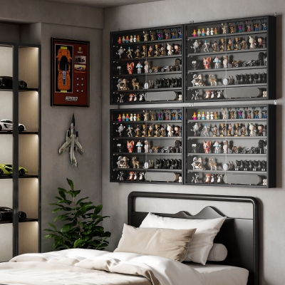 HOMCOM Vitrine de Parede de Madeira com Prateleiras Ajustáveis e 2 Portas Corredeiras de Vidro para Coleções Perfumes 80x9,5x60cm Preto
