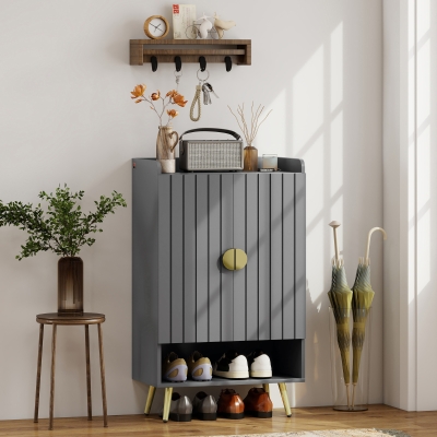 HOMCOM Modern Shoe Cabinet Grey with 2 Doors & Adjustable Shelves