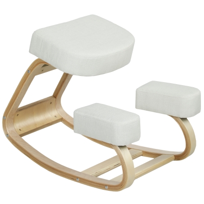 Vinsetto Fauteuil Ergonomique Bois Bouleau Coussin Crème