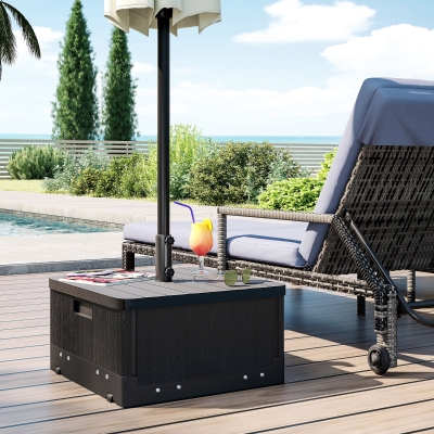 Outsunny Table Parasol Jardinière 2en1 Roulettes Métal Noir