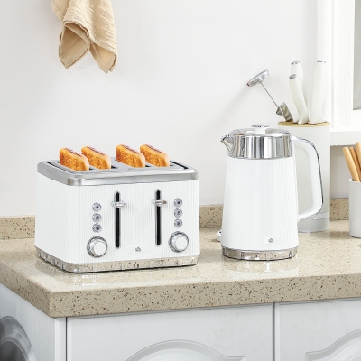 HOMCOM Kettle and 4-Slice Toaster Set White/Silver
