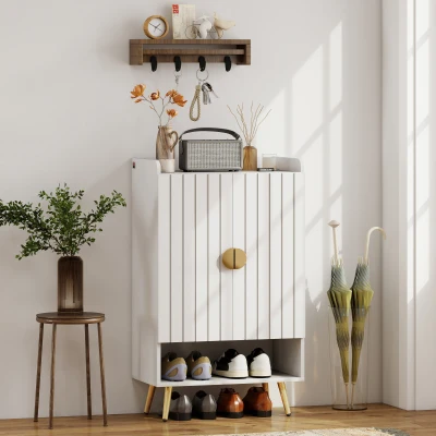 HOMCOM Modern Shoe Cabinet 2 Doors White 15 Pairs