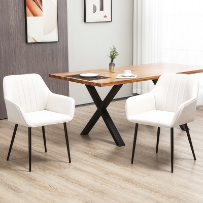 HOMCOM Pack de 2 Sillas de Cocina con Respaldo Reposabrazos y Patas de Metal para Salón 59,5x56,5x81 cm Beige