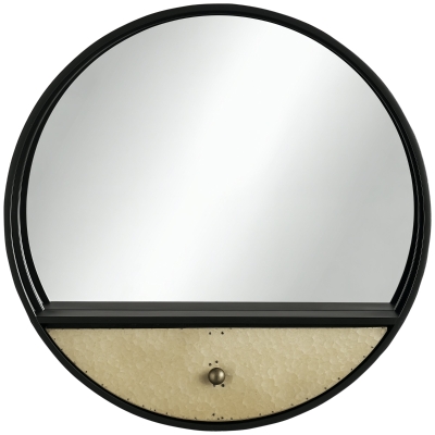 HOMCOM Specchio da Parete Rotondo da Ø61cm con Cassetto e Cornice