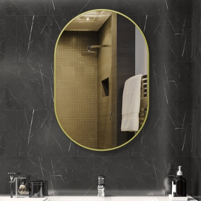 HOMCOM Espelho Casa de Banho 60x90 cm Espelho Decorativo de Parede com Estrutura de Alumínio Horizontal ou Vertical Dourado