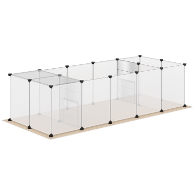 PawHut Valla para Mascotas DIY con 20 Paneles y Tapete Parque para Animales Pequeños para Cobayas Conejos 175x70x45 cm Blanco
