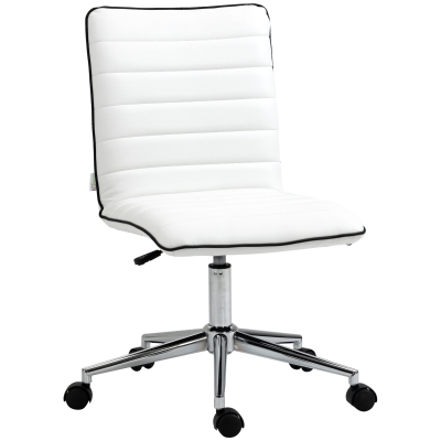Vinsetto Silla de Oficina Sin Reposabrazos con Altura Ajustable Respaldo Tapizado en Piel Sintética 47x57x76,5-86,5 cm Blanco