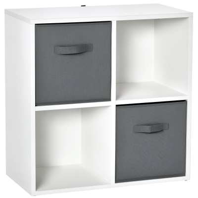 HOMCOM Estantería para Libros de 4 Cubos Librería Modular con 2 Cajones Extraíbles de Tela no Tejida para Oficina Estudio Dormitorio 61,5x30x61,5 cm Blanco y Gris