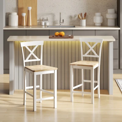 HOMCOM Sgabello da Bar 46,5cm x 41,5cm x 96cm Rovere Bianco