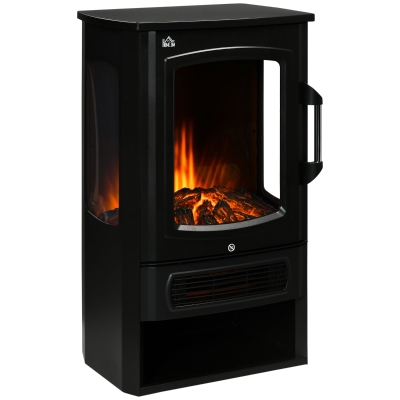HOMCOM Cheminée électrique foyer électrique poêle 1000 W ou 2000W simulation flammes LED avec thermostat - 44,5 x 32 x 74 cm noir