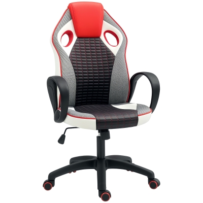 HOMCOM Silla Gaming Tapizada en PU y Malla Silla Gamer Giratoria con Función de Basculante Altura Ajustable Multicolor