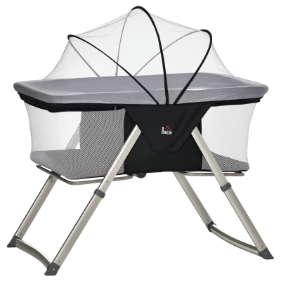 HOMCOM Culla da Campeggio 2 in 1 con Dondolo e Zanzariera Nero