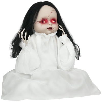 HOMCOM Halloween-Dekoration Horrorpuppe, LED-Augen, heult, springt hoch, Geräusch- & Bewegungssensor, 60 cm