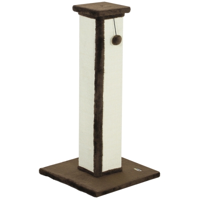 PawHut Kratzbaum für Katzen Kratzsäule Katze aus Sisal und Plüsch, hängender Ball stabile Basis 41 x 41 x 81 cm Braun und Creme