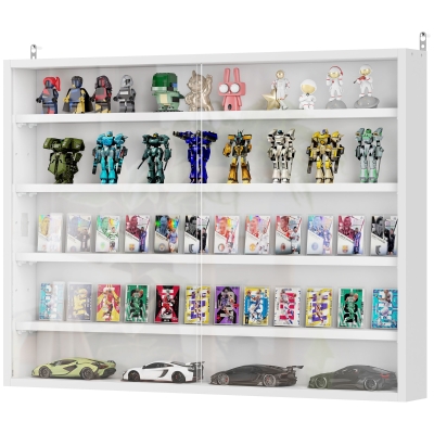 HOMCOM Vitrine Murale 5 Étagères Réglables 2 Portes Blanc