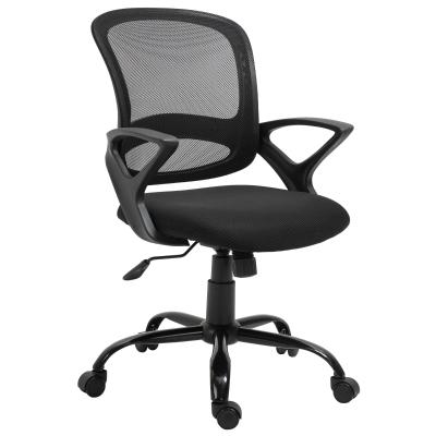 Vinsetto Silla de Oficina Silla de Escritorio de Malla Transpirable Basculante con Altura Ajustable Asiento Giratorio 360° y Soporte Lumbar 61x61x89-99 cm Negro