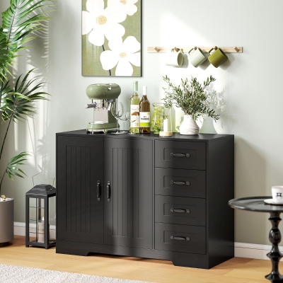 HOMCOM Commode Moderne 4 Tiroirs 1 Armoire Noir 105x40x76cm