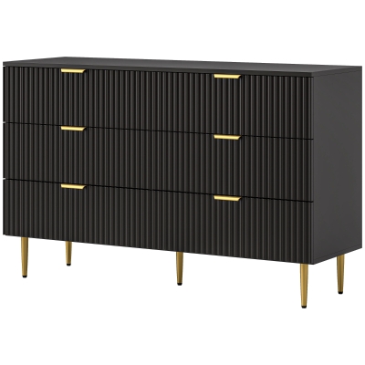 HOMCOM Kommode 6 Schubladen Schlafzimmer-Kommode Aufbewahrungsmöbel modern mit Griffen und goldenen Beinen, 120 x 40 x 76,5 cm, Schwarz