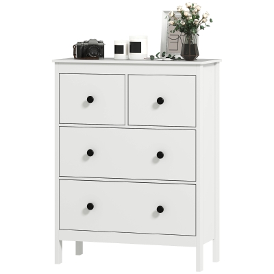 HOMCOM Dressoir met 4 Lades, voor Kleding & Beddengoed, Woonkamer, Slaapkamer, Gang, Spaanplaat, Wit