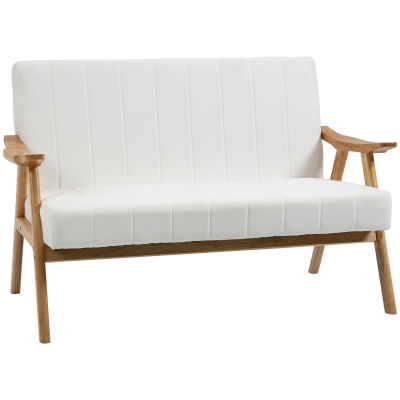 HOMCOM Sofá de 2 Plazas Moderno Tapizado en Poliéster con Asiento Acolchado y Patas de Madera 130x74x82 cm Crema