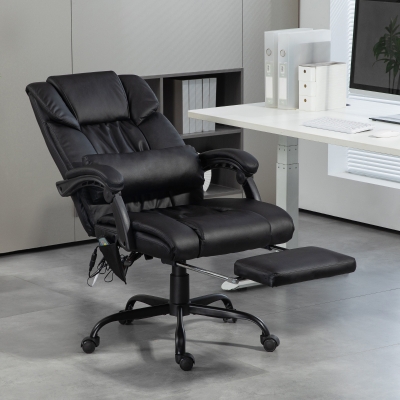 Vinsetto Silla de Oficina con Masaje de 6 Puntos Respaldo Alto Reclinable Altura Ajustable Reposapiés y Mando a Distancia Negro