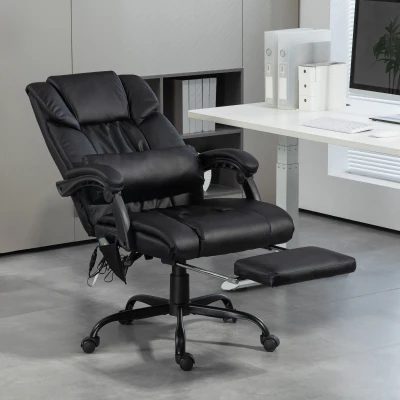 Vinsetto Silla de Oficina con Masaje de 6 Puntos Respaldo Alto Reclinable Altura Ajustable Reposapiés y Mando a Distancia Negro