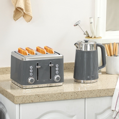 HOMCOM Kettle and 4-Slice Toaster Set Grey/Silver